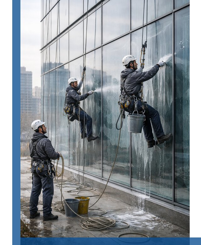 Промышленная мойка панорамных окон на высоте в Темрюке