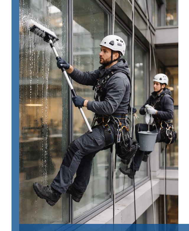 Профессиональная мойка витражей промышленными альпинистами в Темрюке