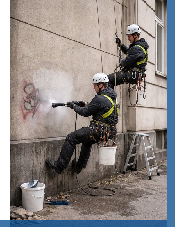 Удаление граффити с фасада в Темрюке от 4632 р. | ВЫСОТНИК-Тмр