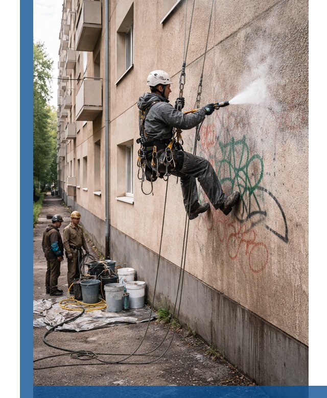 Удаление граффити с фасада в Темрюке без следов и повреждений