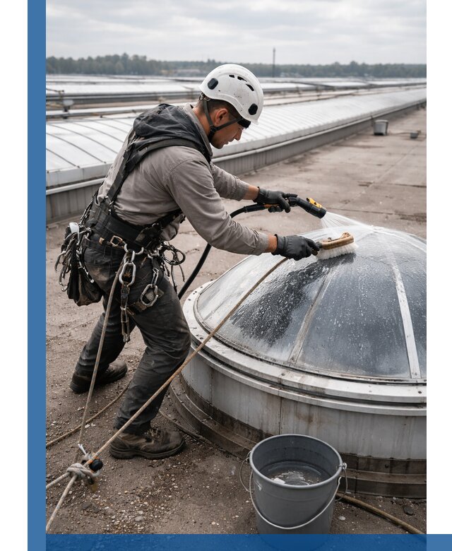 Мойка зенитных фонарей на кровле для промышленных объектов в Темрюке