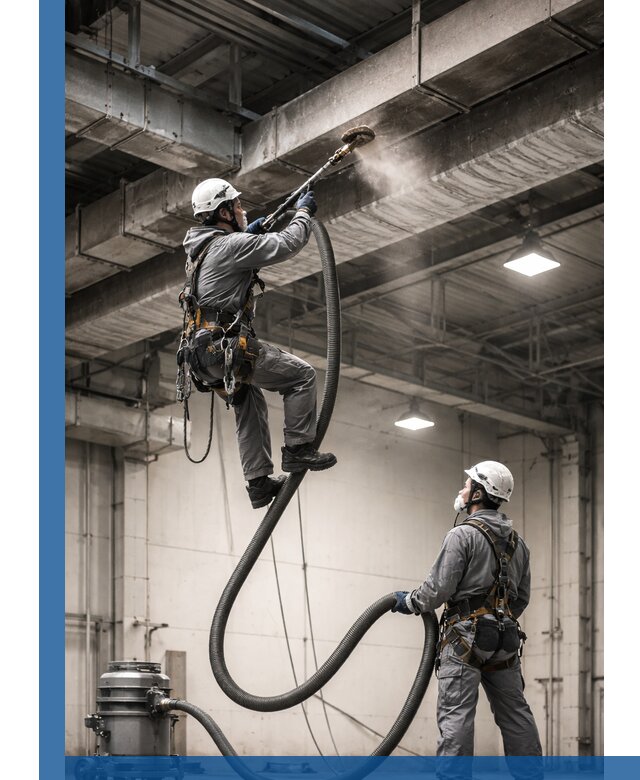 Обеспыливание потолочных конструкций в Темрюке промышленным альпинизмом