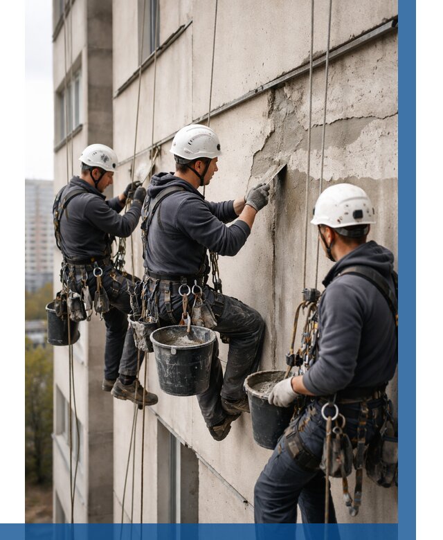 Ремонт бетонных элементов фасада в Темрюке от 2573 р. | ВЫСОТНИК-Тмр