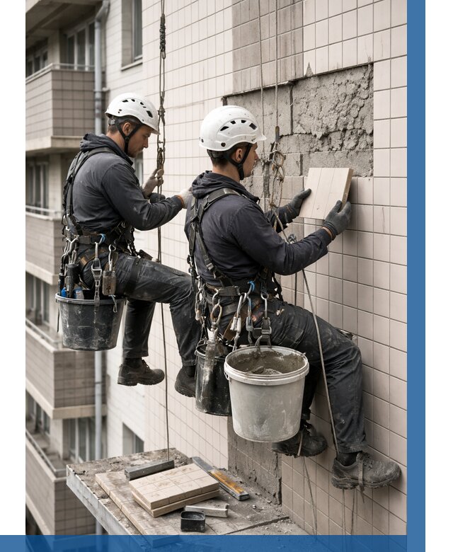 Ремонт облицовки фасада плиткой в Темрюке от 1853 р. | ВЫСОТНИК-Тмр