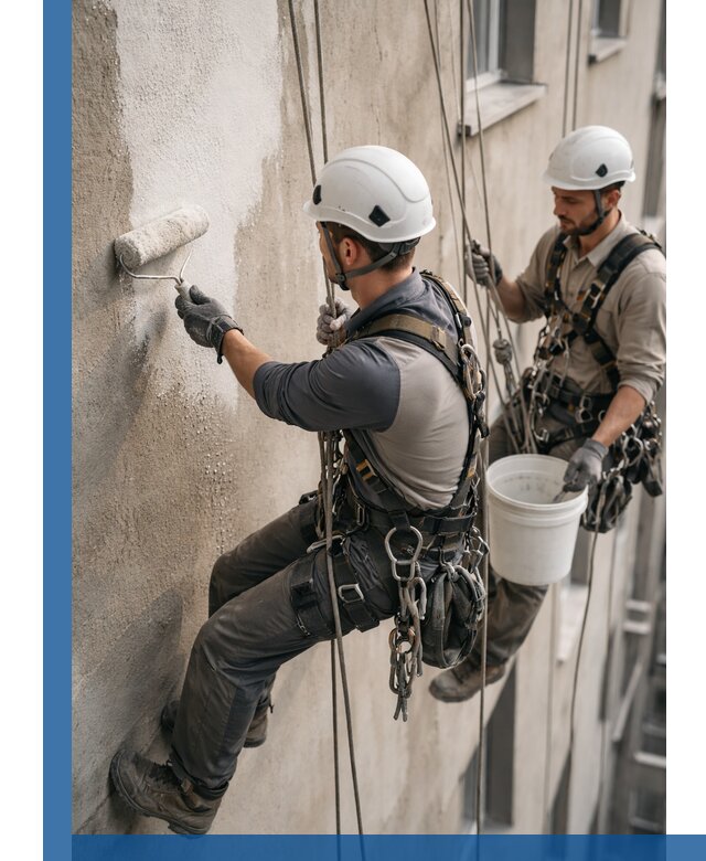 Грунтовка фасада на высоте в Темрюке промышленными альпинистами