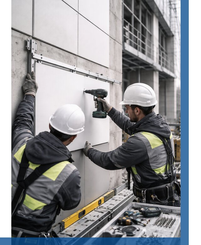 Монтаж композитных панелей фасада в Темрюке от 2573 р. | ВЫСОТНИК-Тмр