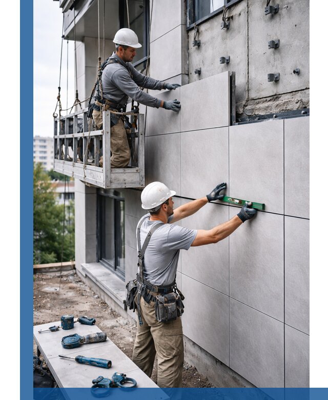 Монтаж керамогранита на фасад в Темрюке под ключ с гарантией качества