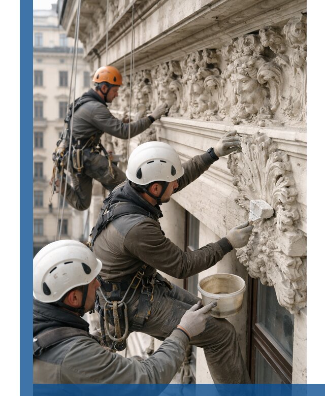 Реставрация фасадной лепнины с высотными работами в Темрюке