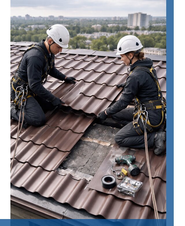 Ремонт металлочерепицы на крыше в Темрюке от 926 р. | ВЫСОТНИК-Тмр