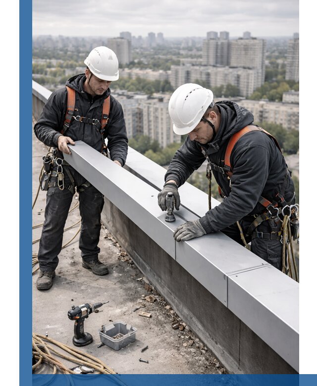 Монтаж парапетных крышек и ограждений кровли в Темрюке