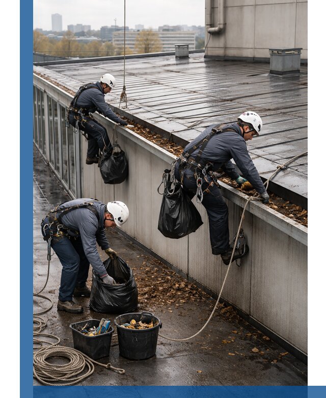 Очистка кровли по периметру в Темрюке силами промышленных альпинистов