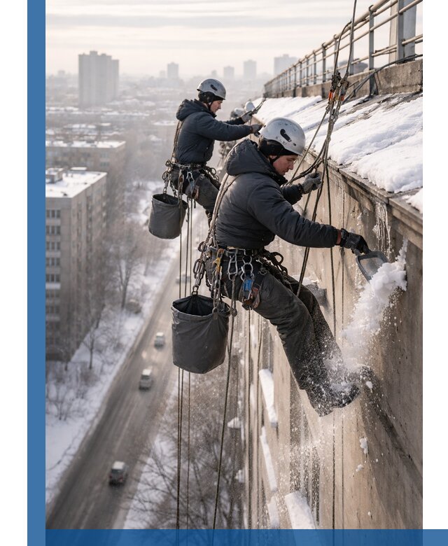 Очистка карнизов от снега в Темрюке профессионально и безопасно