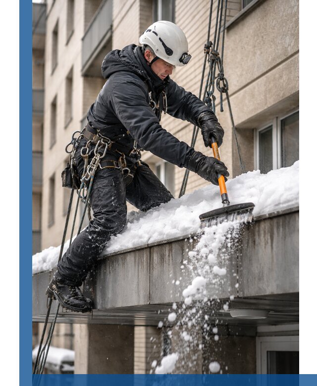 Очистка козырьков от снега в Темрюке круглогодично безопасно