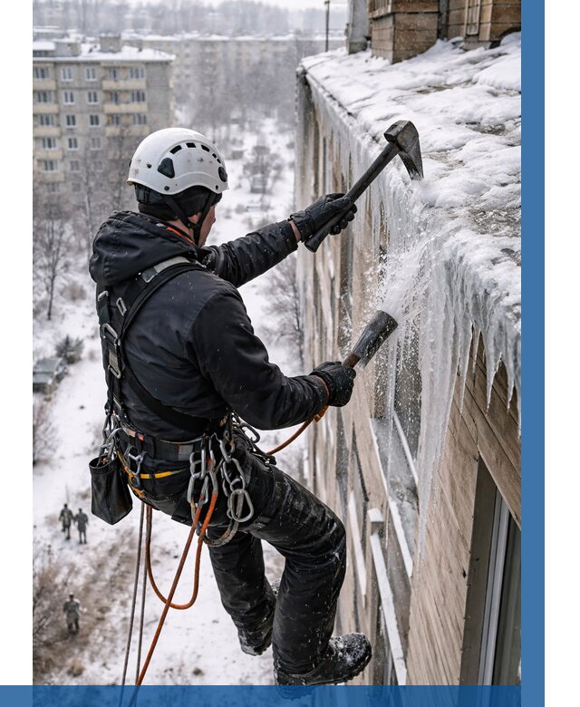 Сбивание сосулек с крыши в Темрюке по цене от 4632 р. | ВЫСОТНИК-Тмр