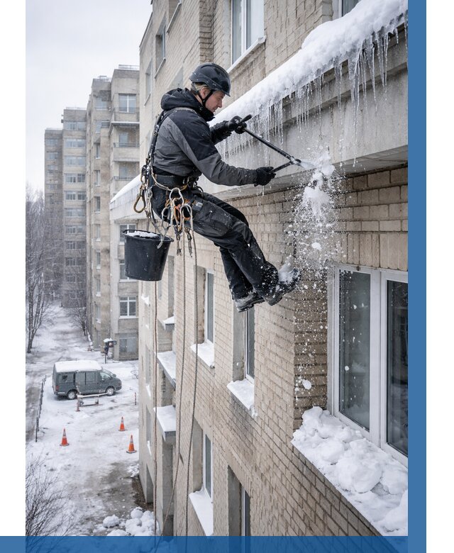 Удаление наледи с карнизов в Темрюке от 360 р. | ВЫСОТНИК-Тмр