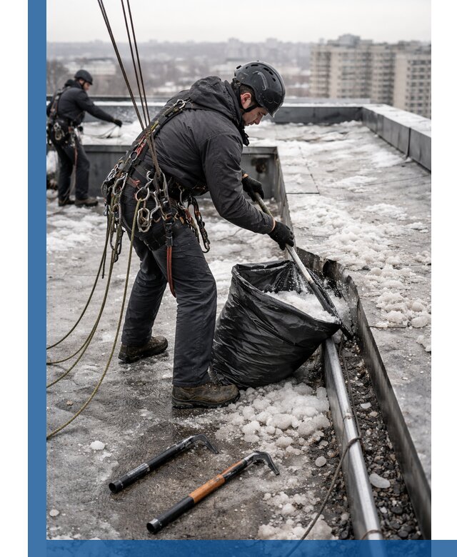 Аварийная очистка кровли в Темрюке от промальпинистов