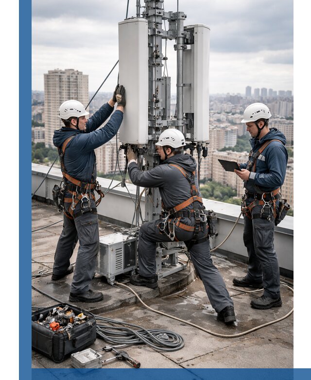 Монтаж антенн связи на крыше в Темрюке с вводом в эксплуатацию