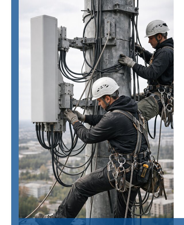 Монтаж оборудования связи на мачте в Темрюке с пусконаладкой