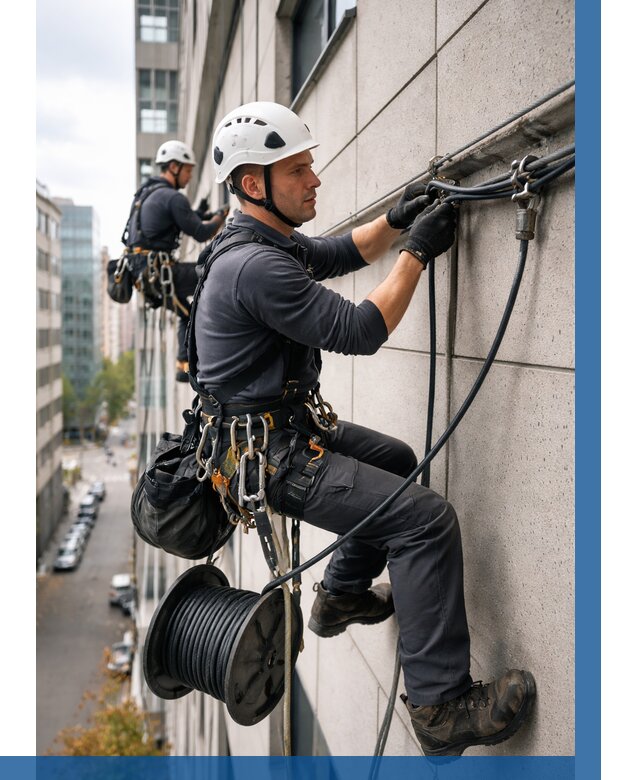 Прокладка кабеля по фасаду в Темрюке от 360 р. | ВЫСОТНИК-Тмр