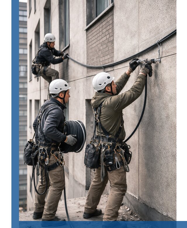 Прокладка кабеля по фасаду в Темрюке, профессиональный монтаж