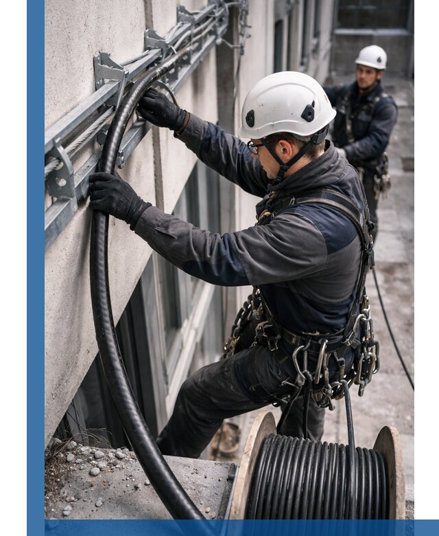 Протяжка кабеля питания на высоте в Темрюке с гарантией безопасности и качества