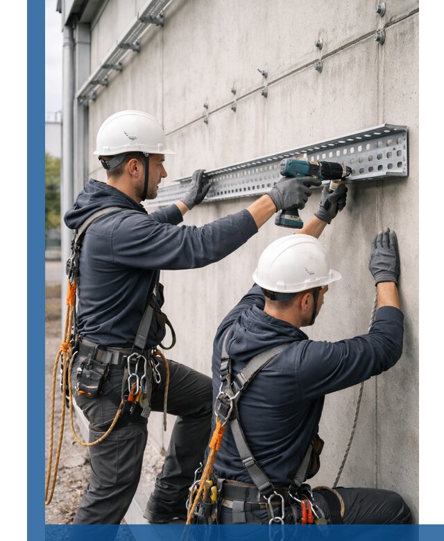 Монтаж кабельных лотков на фасаде зданий в Темрюке с гарантией