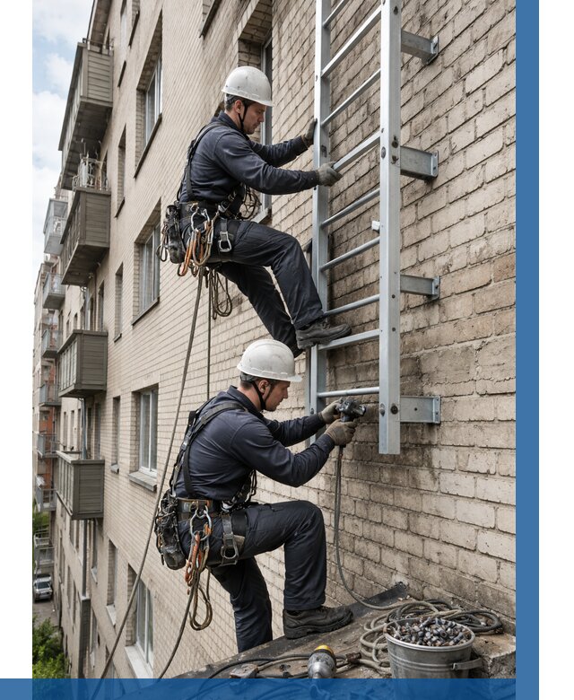 Монтаж пожарной лестницы в Темрюке от 25733 р заказать у ВЫСОТНИК-Тмр