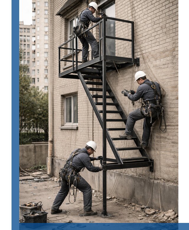 Монтаж пожарной лестницы в Темрюке, установка и крепление