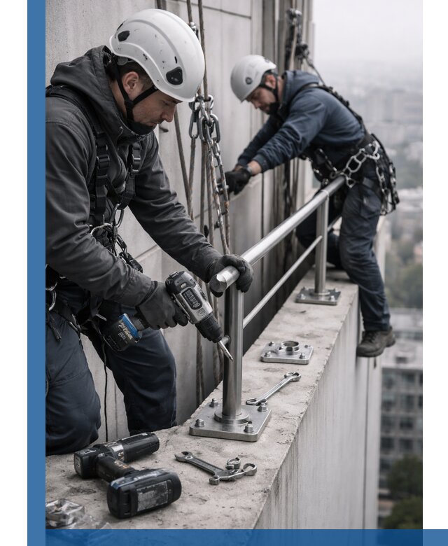 Монтаж перил на высоте в Темрюке для жилых и промобъектов