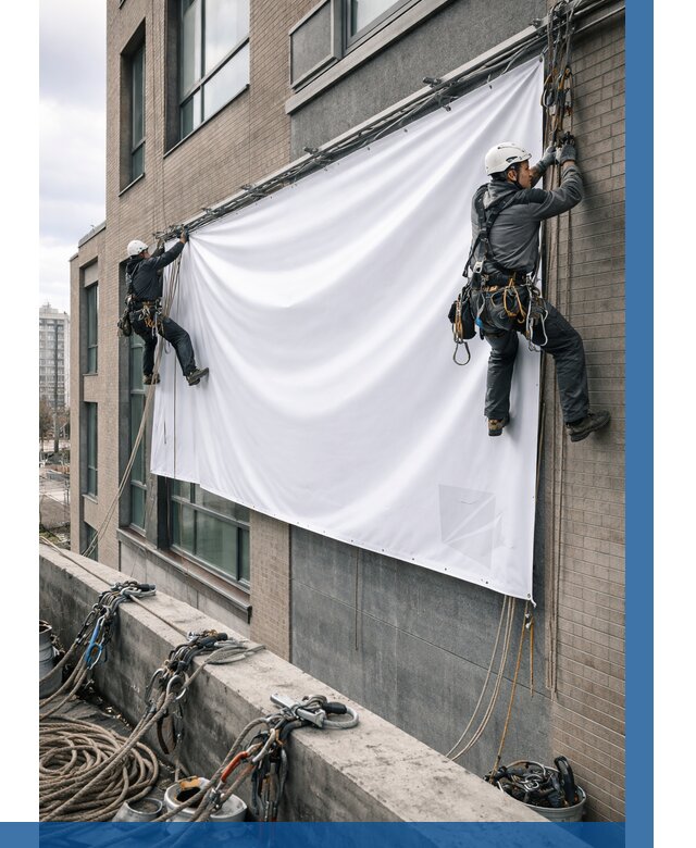 Монтаж баннеров на фасаде в Темрюке от 669 р. заказать ВЫСОТНИК-Тмр