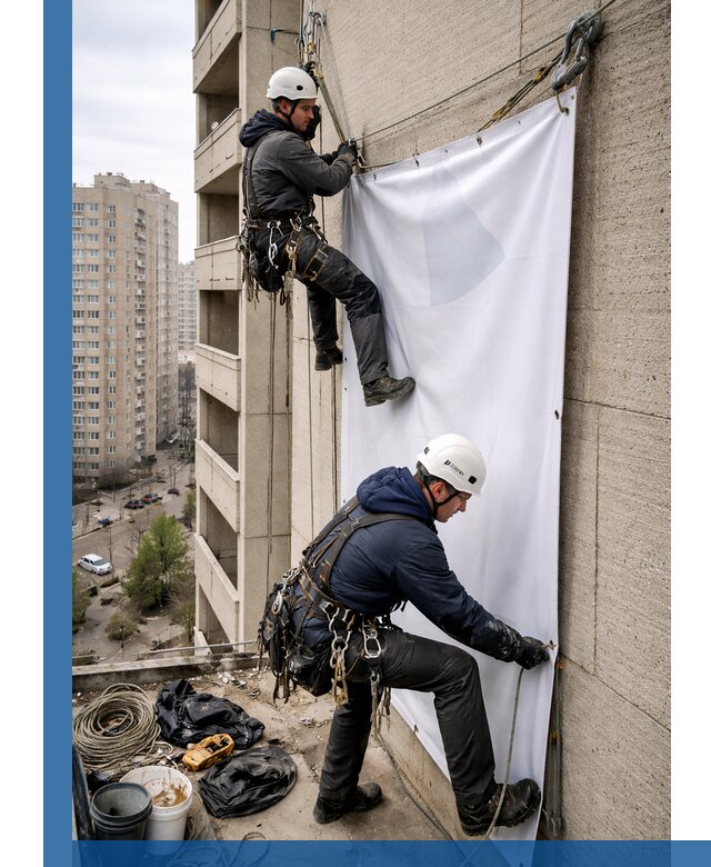 Профессиональный монтаж баннеров на фасаде в Темрюке