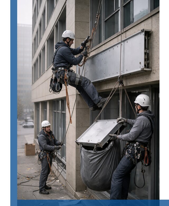 Демонтаж рекламной вывески с высотными работами в Темрюке