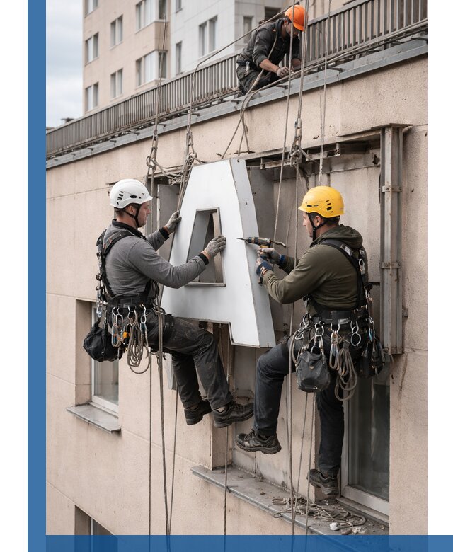 Ремонт и восстановление наружных вывесок на высоте в Темрюке