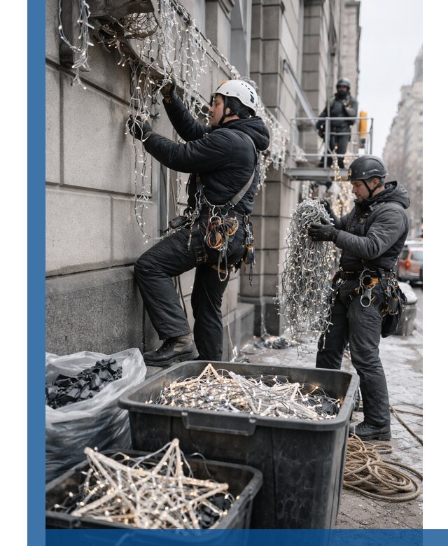 Демонтаж новогоднего оформления и гирлянд в Темрюке