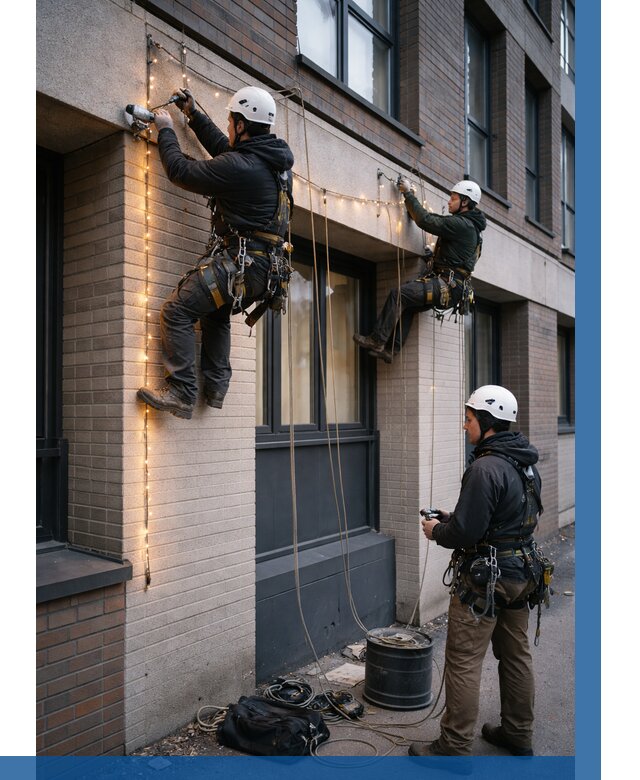 Монтаж гирлянд на фасаде в Темрюке от 3603 р. | ВЫСОТНИК-Тмр