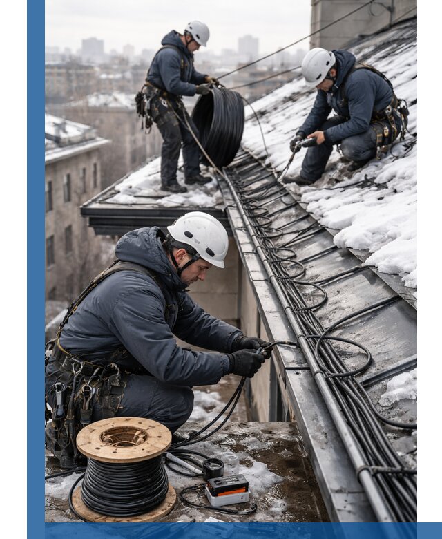 Монтаж греющего кабеля на кровле в Темрюке под ключ