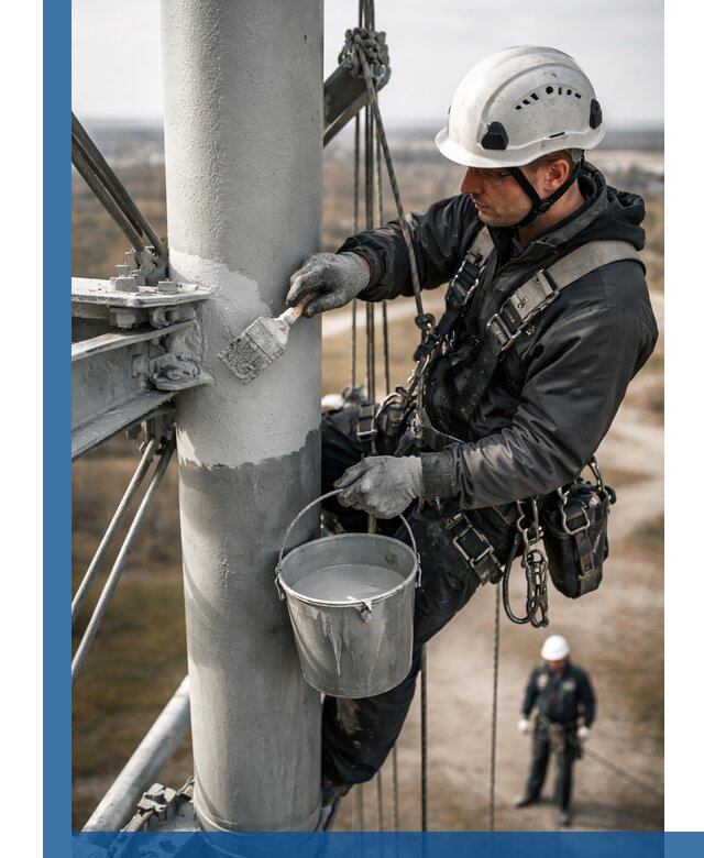 Покраска мачт связи в Темрюке промышленными альпинистами
