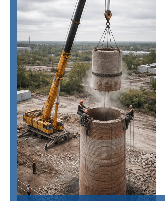 Демонтаж дымовой трубы в Темрюке с гарантиями безопасности