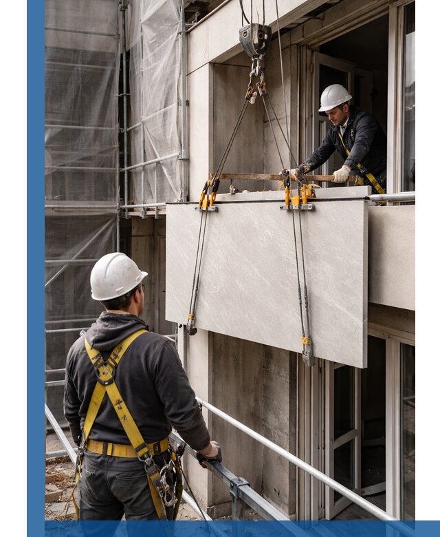 Подъем керамогранита на этаж в Темрюке грузчиками и техникой